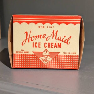 NOS 1940's Home Maid Ice Cream Box - 1 Pint - Lot of 1 - Shipped Unfolded National Bakery, Toledo, Ohio