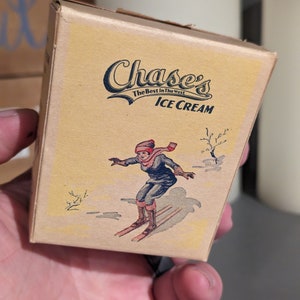 NOS 1923 Chase's Ice Cream Container - Skier! - Provo, Utah