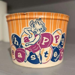 1950s/60&#39;s Happy Easter Borden&#39;s Cottage Cheese Container Elsie The Cow - Pint - Waxed Cup ORANGE