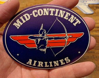 1940's Mid-Continent Airlines  Gummed Label - Old & Original -  Vintage Travel or Suitcase Decal