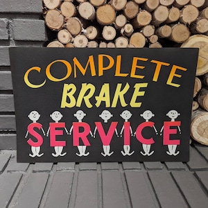 Original! 1940&#39;s Complete Brake Service Gas Station Cardboard Sign Vintage Service Station