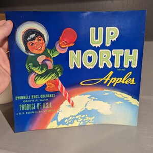 NOS Original 1940&#39;s Up North Apple Crate Label - Old & Original - Oroville,  Washington
