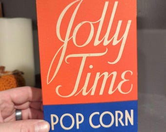 Petite boîte à pop-corn Jolly Time vintage 1939 - Ancienne - Pop corn américain original de Sioux City, IA