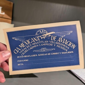 Etichetta gommata dell'aviazione messicana degli anni '40 - Vecchia e originale - Decalcomania da viaggio o valigia vintage