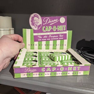 NOS Original 1950&#39;s Cap-O-Net Hair Net Beauty Salon  Store Display with 13 boxes of product