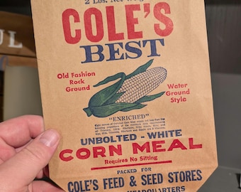 Saco de harina de maíz Cole's Best, antiguo y original, de la década de 1970, NOS