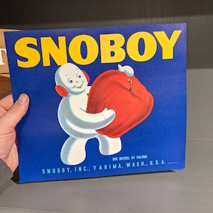 Original 1940&#39;s SNOBOY Apple Crate Label - Old & Original - Yakima, Washington