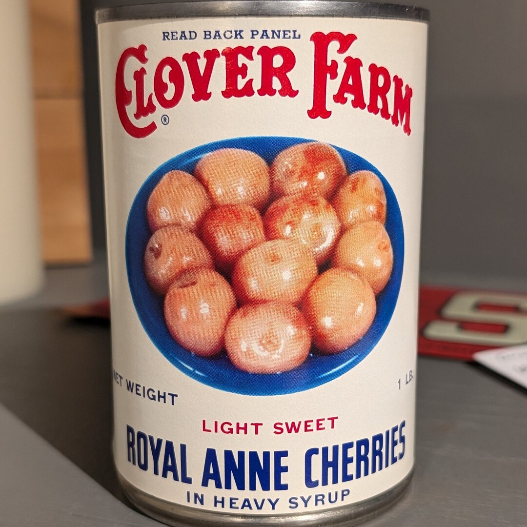 1960s Clover Farm Brand Royal Anne Cherries Can Label on Can