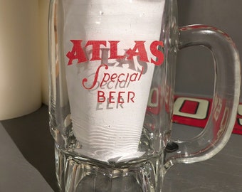 Jarra de cerveza Atlas original de los años 30 y 40, Chicago, Illinois - Jarra de bar vintage - Vidrio desconchado