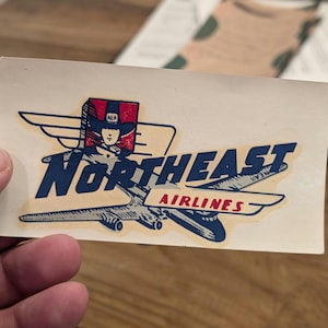 Etichetta Waterslide della Northeast Airlines degli anni '50 - Vecchia e originale - Decalcomania vintage per viaggio o valigia