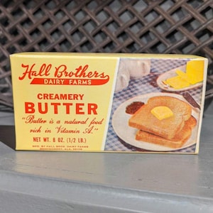 1960's Hall Brothers Dairy Farms Butter Box - Montgomery, Alabama - Old & Original Kitchen Country Store Decor 1-2 lb size box