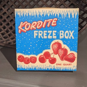 1960 年代の Kordite フリーズ ボックス 冷凍食品 缶詰 フルーツ 古いオリジナル キッチン カントリー ストア デコレーション - クォートまたはパイント