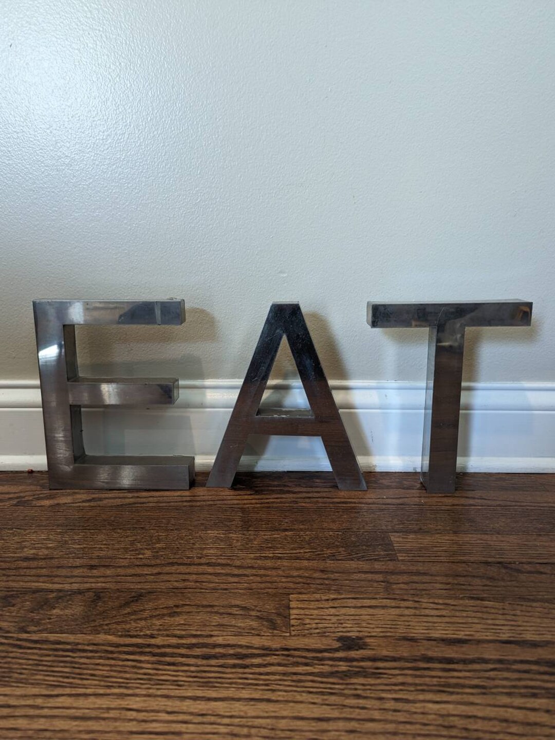 Reclaimed/salvaged Letters EAT Sign Metal Store Sign Stainless Steel 10