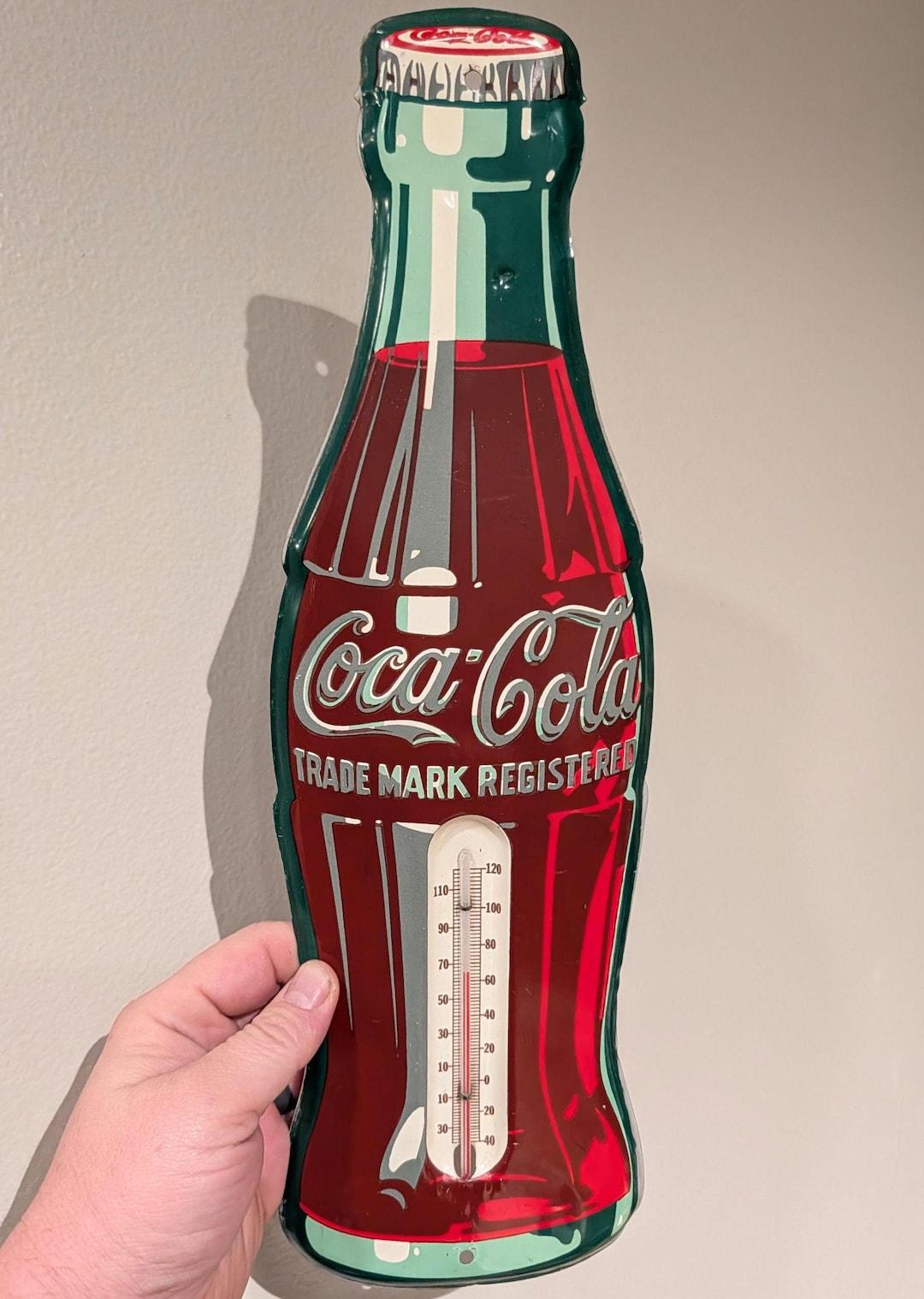Original 1960's Coke Coca-cola Die Cut Bottle Thermometer - Metal