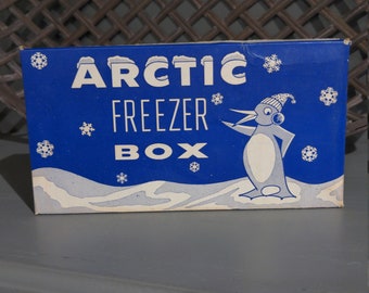 1950's Penguin Artic Freezer Box Frozen Food Canning Fruit Old & Original Kitchen Country Store Decor - Quart