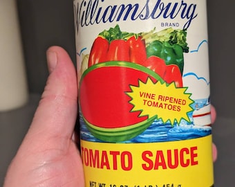 Vintage 1980s 1980 Williamsburg Tomato Sauce can Food can label on can - Cool Boat Scene - Original Label - Federalsburg, Maryland