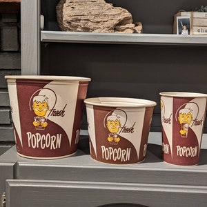 1960s Hot Popcorn Dixie Cups Bucket Tub Pop Corn Cup Box- Old - Choice of sizes - Movie Theatre Size