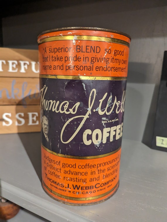 Original 1930's Thomas J Webb Coffee Can - Old Vintage Coffee Tin