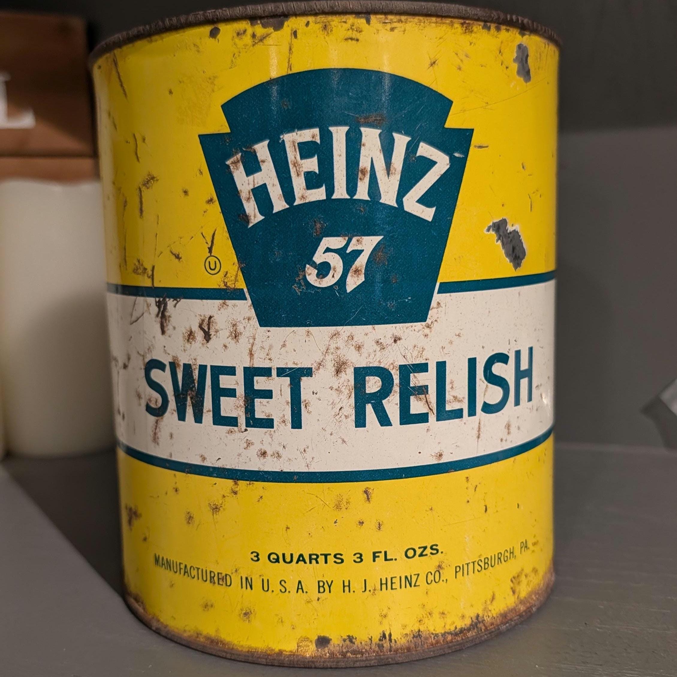 1960s Heinz 57 Sweet Relish Metal Can - Large Size Heinz
