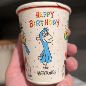 NOS 1960s The Flintstones Happy Birthday Cup Hannah Barbera thematische Pappbecher Original