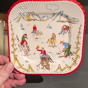 Piatto di carta da cowboy a tema western degli anni '40 e '50 NOS - Vecchio e originale - Piatto da 6" - Per piatto