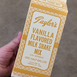 NOS 1980's Taylor's Vanilla Shake Mix Milk Waxed Milk Carton or Container Half Gallon Size