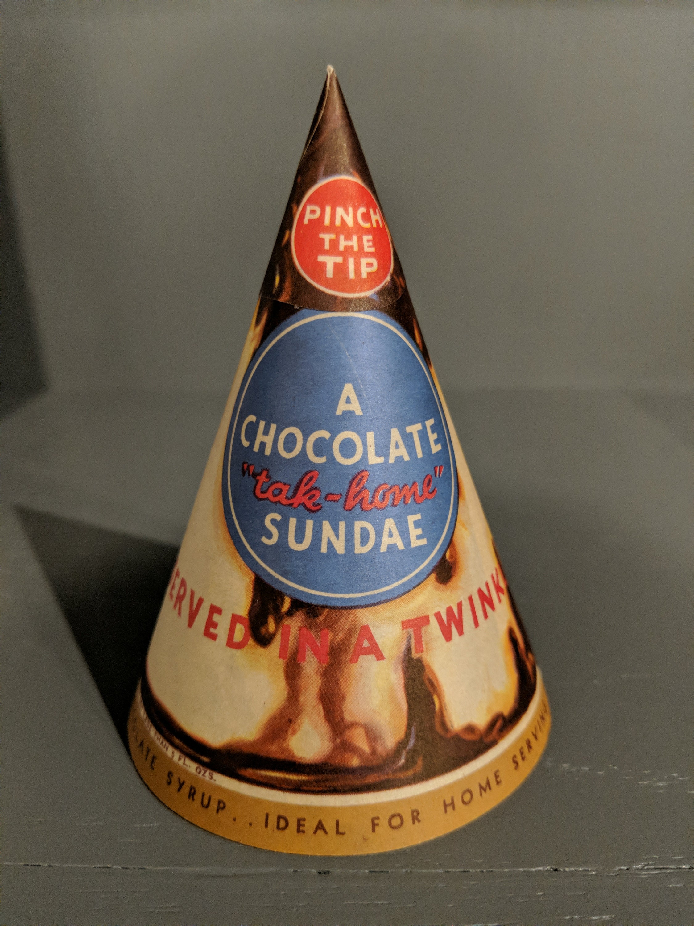 Nos 1935 Chocolate "Tak-Home" Sundae Cone Cup - Vortex Company Vintage