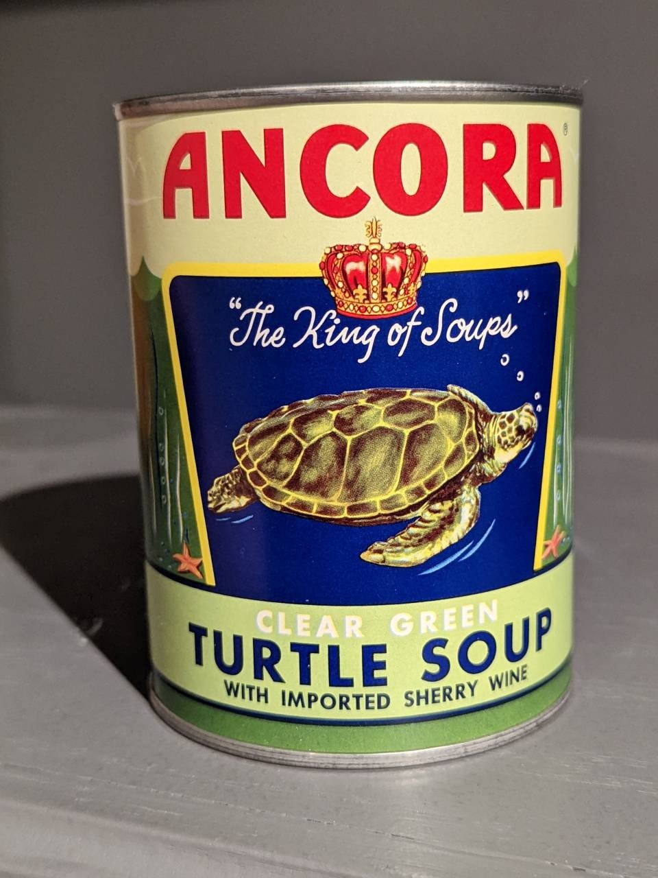 1940's Ancora Green Turtle Soup Can Label on Can Original Vintage