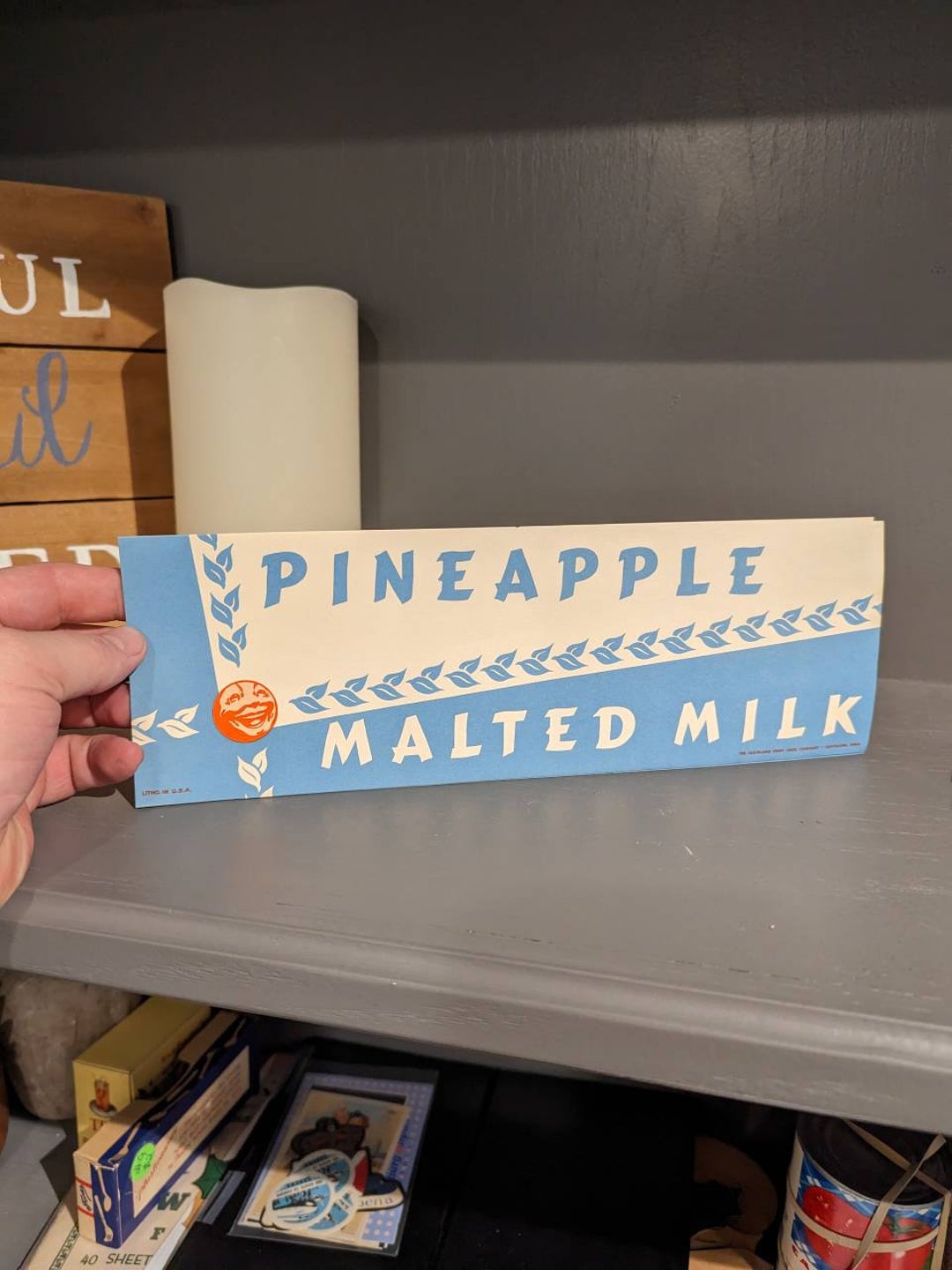 1940's Pineapple Malted Milk Ice Cream Milkshake Poster Soda Fountain