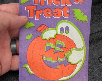 Bolsa de dulces de Halloween "Trick or Treat" de los años 90, nueva, con calabaza y fantasma. Original de 1993.