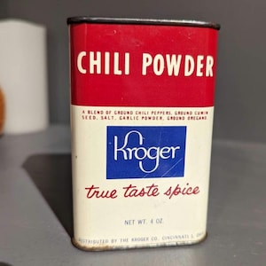 1950er Jahre Alte & Original Kroger Chilipulver Gewürz Gewürzdose aus Metall