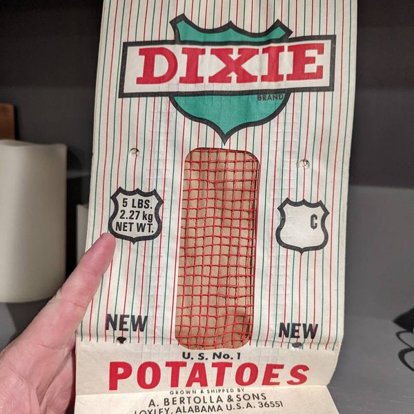 1960's Dixie Brand Potatoes Sack - Old & Original - A Bertolla, Loxley, Alabama