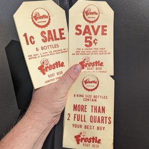 Lot of 3 Original Frostie Root Beer  6 pack signs.  Old & Original Bottle Hanger - NOS New Old Stock - CHOICE