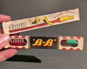 1950s NOS B-B Brand Whistle Kids Toothbrush Old & Original Vintage Bathroom Dentist