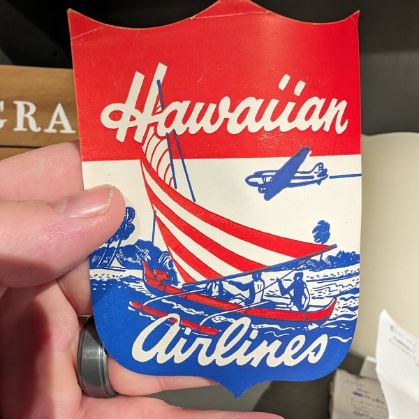 1950's Hawaiian Airlines  Gummed Label - Old & Original -  Vintage Travel or Suitcase Decal