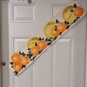 1940&#39;s Sunny Florida Oranges Fruit Banner Sign - Old & Original Grocery Sign
