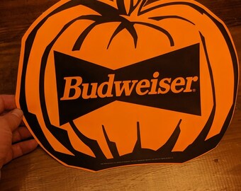 Original 1992 Budweiser Beer Die Cut Hallween Pumkin Display Poster Sign 90's Halloween Party
