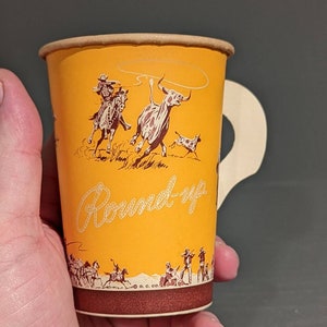 NOS 1950's Round-up Coffee Cup - Dixie Cup Brand - Old & Original Western Themed - 9 ounce