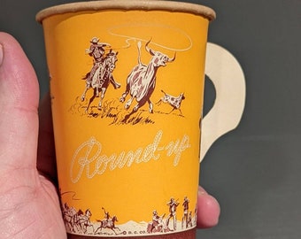 NOS 1950's Round-up Coffee Cup - Dixie Cup Brand - Old & Original Western Themed - 9 ounce