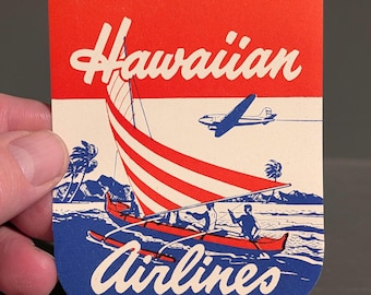 1950's Hawaiian Airlines  Gummed Label - Old & Original -  Vintage Travel or Suitcase Decal