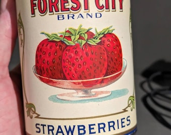 1940&#39;s Forest City Strawberries can label on can Original Allen Bros., Omaha, Nebraska