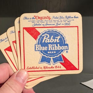 Original 1980er 90er Jahre Pabst Blue Ribbon Bier Untersetzer - 4er Set