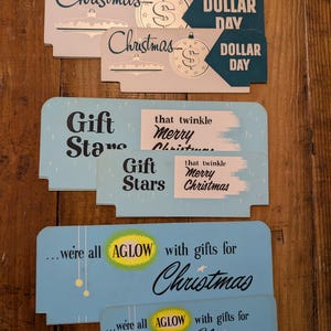 Carte de prix originale de Noël des années 1950 60 vintage - recto-verso - affichage de magasin de détail CHOICE Père Noël ornements