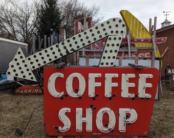 Large Original 1940s/50s Coffee Shop Double Sided Porcelain Neon