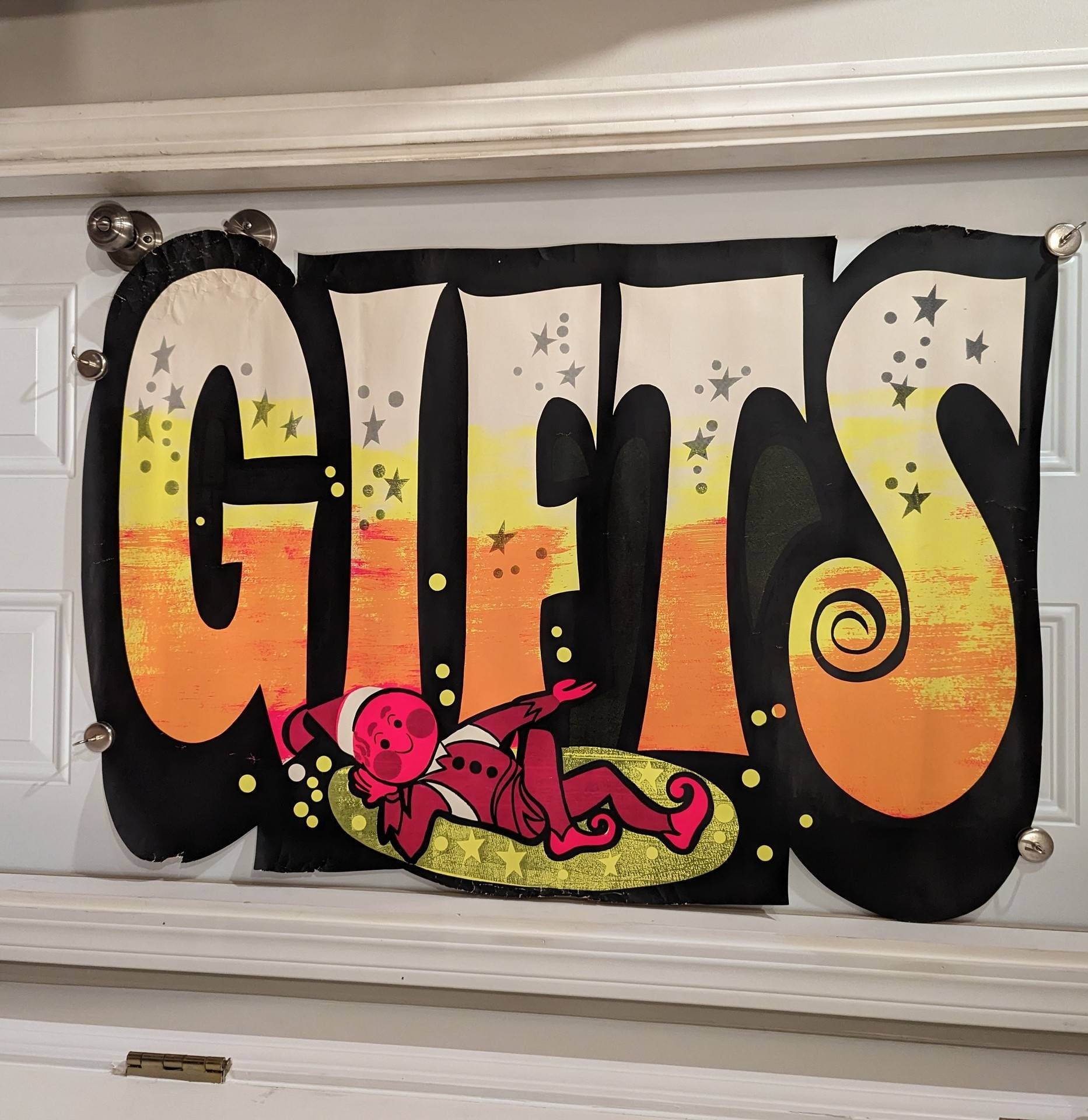 クリスマス寄せ書きサインメッセージポスター。 オリジナル 1960 年代 大型 クリスマス ギフト ダイカット ビンテージ