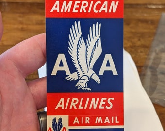1950er Jahre American Airlines Aufkleber und Luftpostetikett – Alt & Original – Vintage Reise- oder Kofferaufkleber