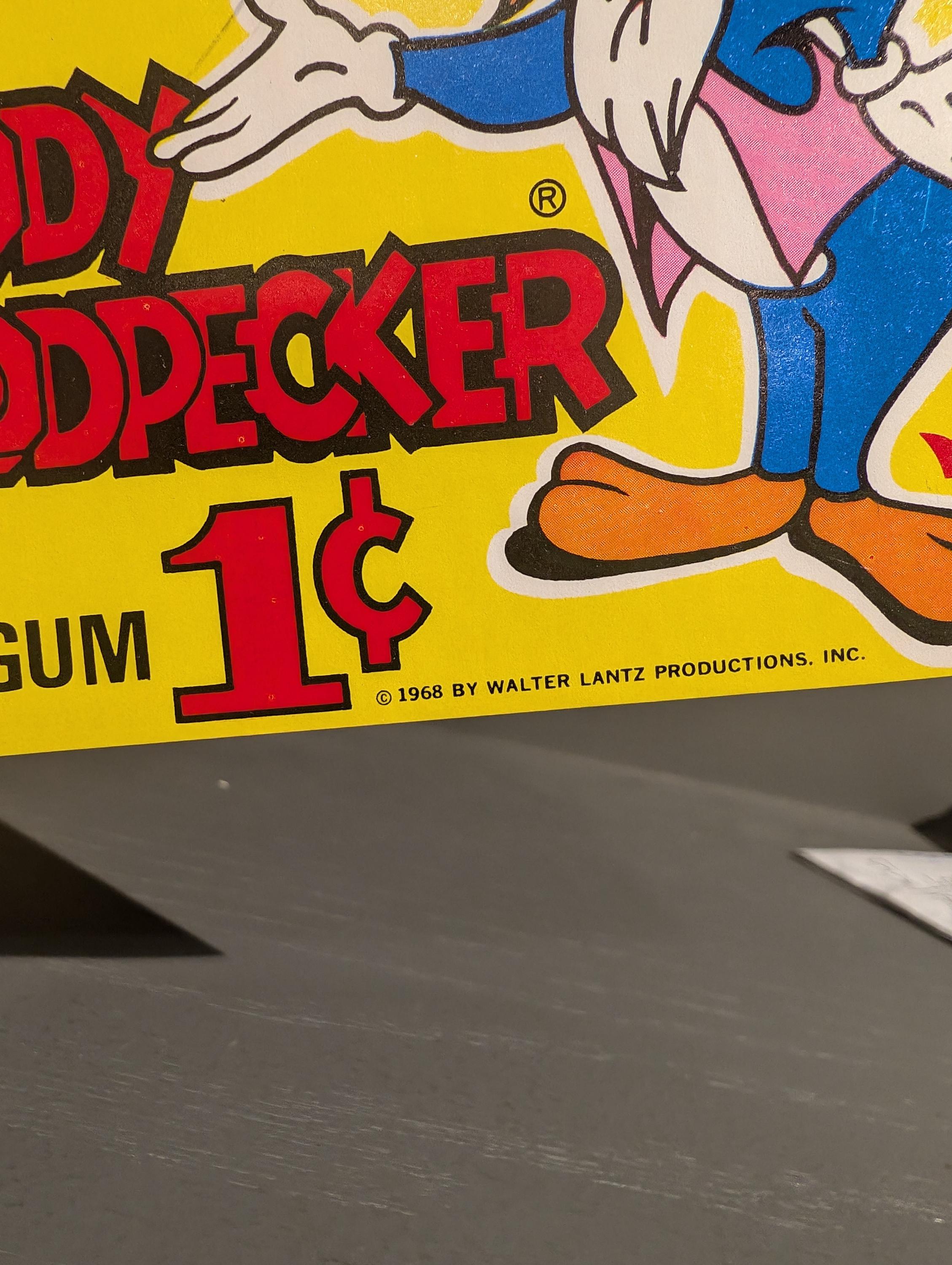 NOS 1960s Woody Woodpecker Bubble Gum Gumball Machine Price Sign