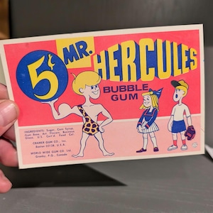 1960s Mr Hercules Gumball Machine Price Sign - Cardboard Store