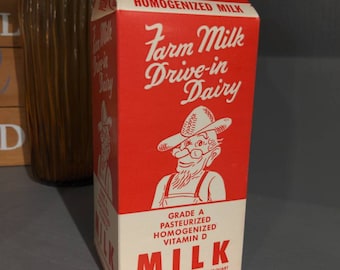 NOS 1960&#39;s Farm Milk Drive-In Dairy Milk Waxed Milk Carton or Container Half Gallon Size Salinas, California