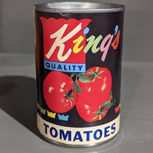 1950&#39;s/60&#39;s King&#39;s Quality Tomatoes old can label on can - Princess Anne, Missouri